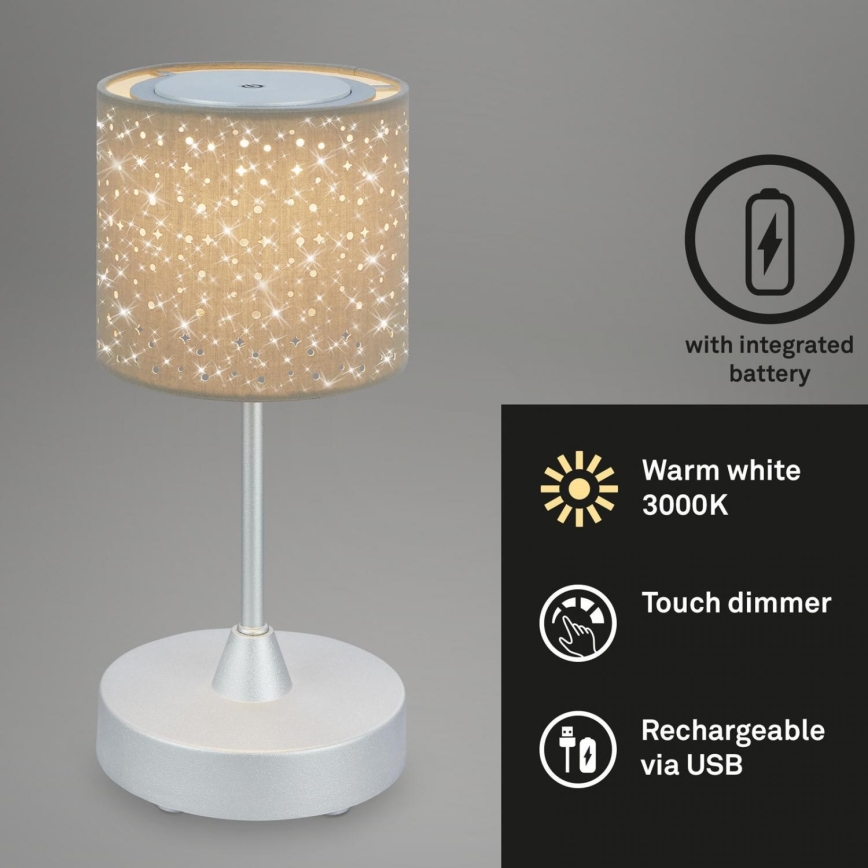 Brilo - Lámpara de mesa exterior recargable LED regulable LOLE LED/3W/5V 2000mAh IP44 plata/beige