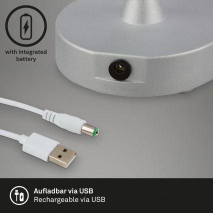 Brilo - Lámpara de mesa exterior recargable LED regulable LOLE LED/3W/5V 2000mAh IP44 plata/beige