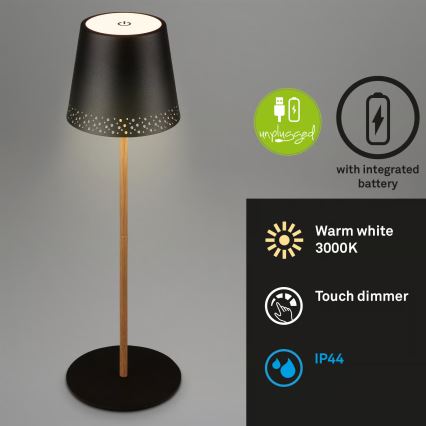 Brilo - Lámpara de mesa para exterior LED regulable, recargable y con control táctil KIKI LED/2,6W/5V IP44 2600 mAh negra