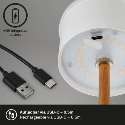 Brilo - Lámpara de mesa para exterior LED regulable, recargable y con control táctil KIKI LED/2,6W/5V IP44 2600 mAh negra