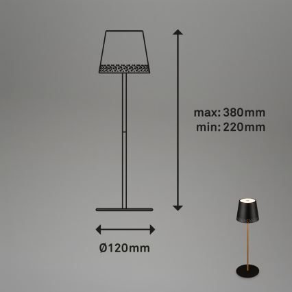 Brilo - Lámpara de mesa para exterior LED regulable, recargable y con control táctil KIKI LED/2,6W/5V IP44 2600 mAh negra