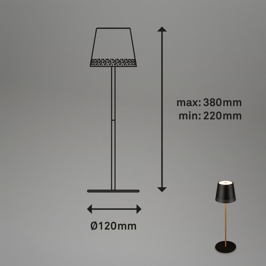 Brilo - Lámpara de mesa para exterior LED regulable, recargable y con control táctil KIKI LED/2,6W/5V IP44 2600 mAh negra
