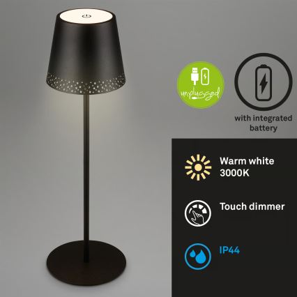 Brilo - Lámpara de mesa exterior LED táctil regulable y recargable KIKI LED/2,6W/5V IP44 2600 mAh negra