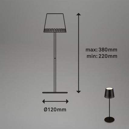 Brilo - Lámpara de mesa exterior LED táctil regulable y recargable KIKI LED/2,6W/5V IP44 2600 mAh negra