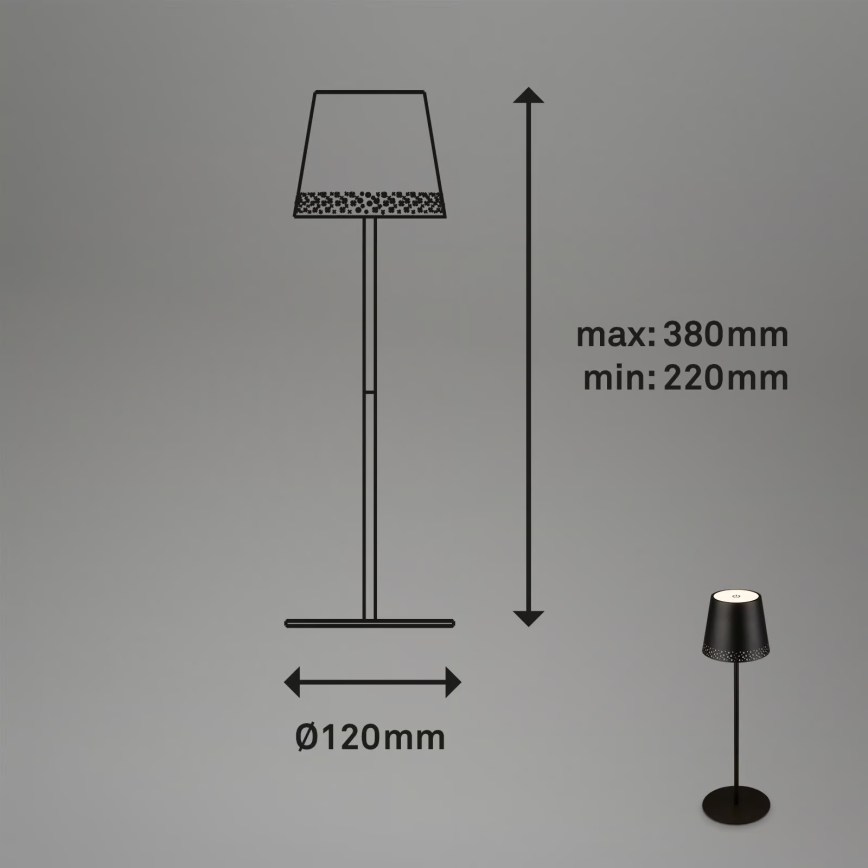 Brilo - Lámpara de mesa exterior LED táctil regulable y recargable KIKI LED/2,6W/5V IP44 2600 mAh negra