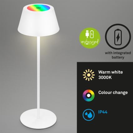Brilo - Lámpara de mesa exterior táctil recargable y regulable LED RGB KIKI LED/2,6W/5V IP44 2600 mAh blanca
