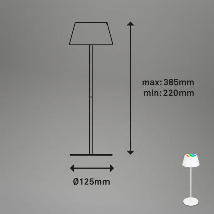 Brilo - Lámpara de mesa exterior táctil recargable y regulable LED RGB KIKI LED/2,6W/5V IP44 2600 mAh blanca