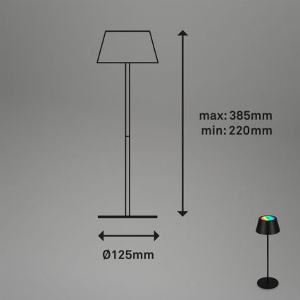 Brilo - Lámpara de mesa exterior LED RGB regulable, recargable y táctil KIKI LED/2,6W/5V IP44 2600 mAh negra
