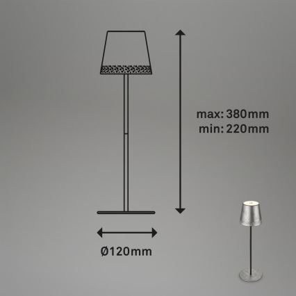 Brilo - Lámpara de mesa exterior LED táctil recargable y regulable KIKI LED/2,6W/5V IP44 2600 mAh plateada