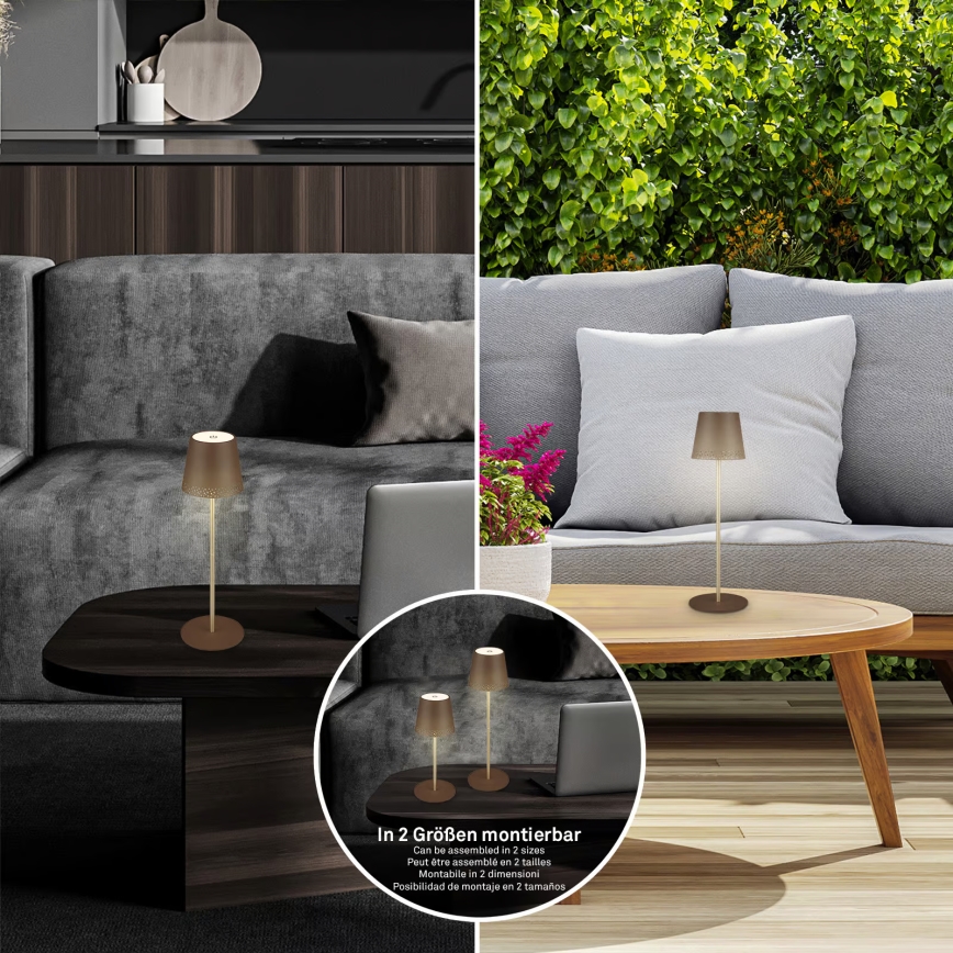 Brilo - Lámpara de mesa LED regulable, recargable y táctil para exterior KIKI LED/2,6W/5V IP44 2600 mAh marrón