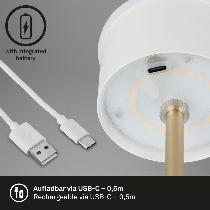 Brilo - Lámpara de mesa LED regulable, recargable y táctil para exterior KIKI LED/2,6W/5V IP44 2600 mAh marrón