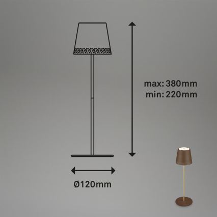 Brilo - Lámpara de mesa LED regulable, recargable y táctil para exterior KIKI LED/2,6W/5V IP44 2600 mAh marrón