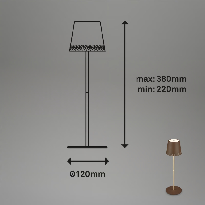Brilo - Lámpara de mesa LED regulable, recargable y táctil para exterior KIKI LED/2,6W/5V IP44 2600 mAh marrón