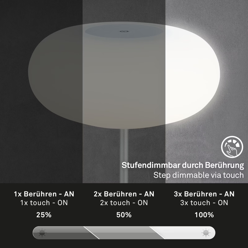 Brilo - Lámpara de sobremesa recargable LED regulable para exteriores OLANA LED/3W/5V IP44