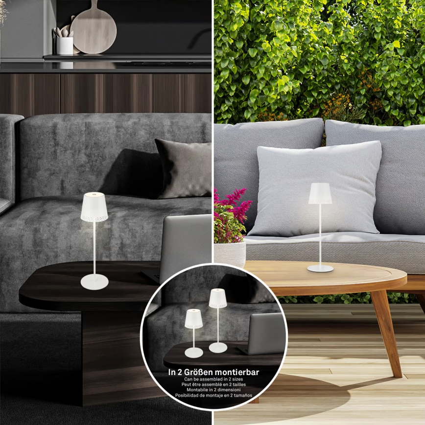 Brilo - Lámpara de mesa exterior LED recargable, táctil y regulable KIKI LED/2,6W/5V IP44 2600 mAh blanca