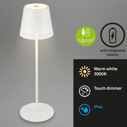 Brilo - Lámpara de mesa exterior LED recargable, táctil y regulable KIKI LED/2,6W/5V IP44 2600 mAh blanca