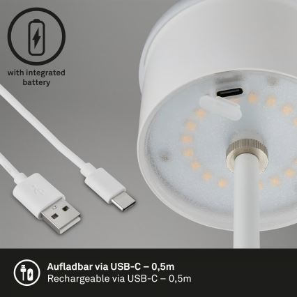 Brilo - Lámpara de mesa exterior LED recargable, táctil y regulable KIKI LED/2,6W/5V IP44 2600 mAh blanca