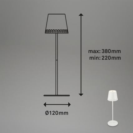 Brilo - Lámpara de mesa exterior LED recargable, táctil y regulable KIKI LED/2,6W/5V IP44 2600 mAh blanca