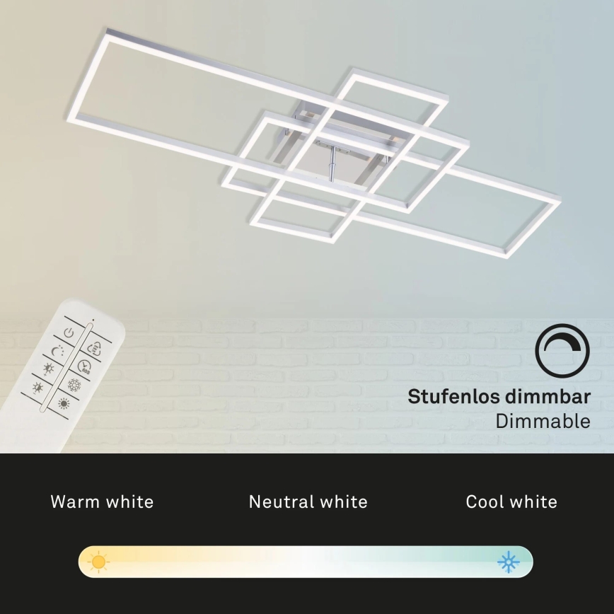 Brilo - Lámpara de techo LED regulable FRAME LED/51W/230V 2700-5000K cromo mate + control remoto