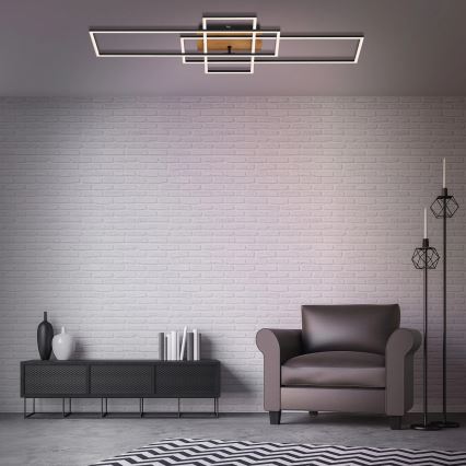Brilo - Lámpara de techo LED regulable FRAME LED/51W/230V 2700-5000K negro/marrón + control remoto