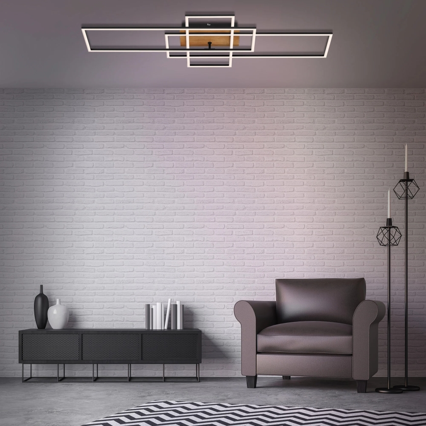 Brilo - Lámpara de techo LED regulable FRAME LED/51W/230V 2700-5000K negro/marrón + control remoto