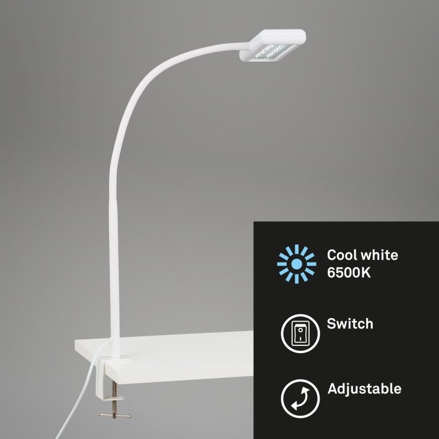 Brilo - LED Lámpara de mesa flexible con clip TRASNA LED/7,5W/230V blanco