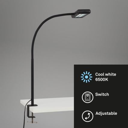 Brilo - LED Lámpara de mesa flexible con clip TRASNA LED/7,5W/230V negro