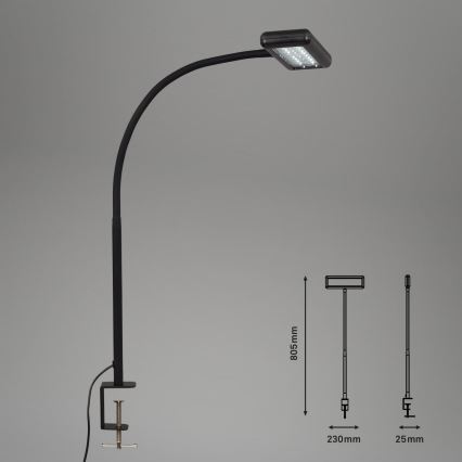 Brilo - LED Lámpara de mesa flexible con clip TRASNA LED/7,5W/230V negro