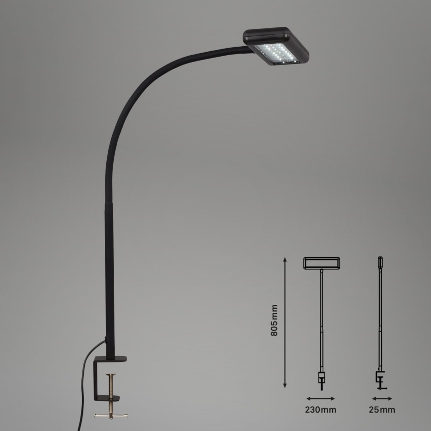 Brilo - LED Lámpara de mesa flexible con clip TRASNA LED/7,5W/230V negro