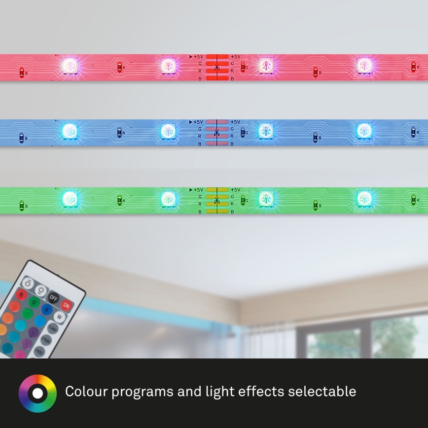 Brilo - LED RGB Tira regulable 6,6m LED/6W/USB + control remoto