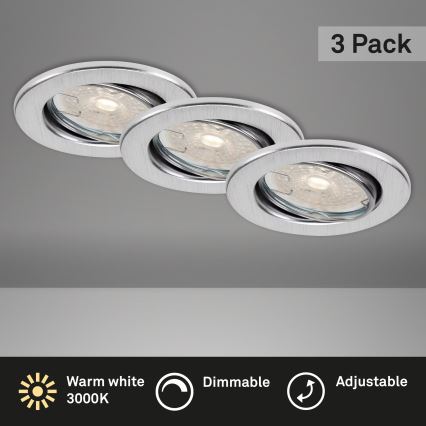 Brilo - Juego de 3 focos empotrables LED regulables para baño DIMM LED/5,5W/230V 3000K IP23 cromo mate