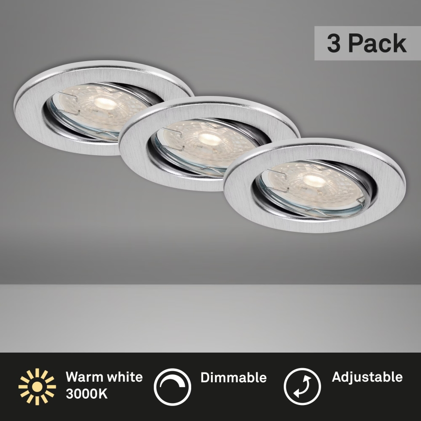Brilo - Juego de 3 focos empotrables LED regulables para baño DIMM LED/5,5W/230V 3000K IP23 cromo mate