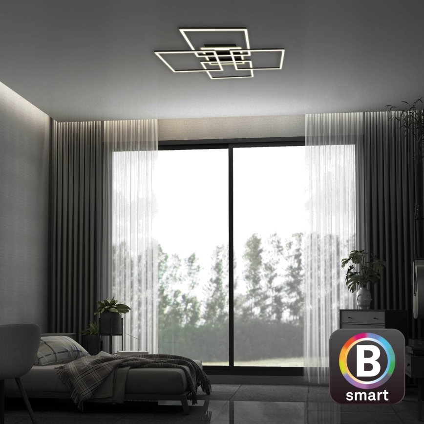 Brilo - Lámpara de techo LED regulable FRAME LED/50W/230V 2700-6500K 72,4x72,4cm negra Wi-Fi Tuya + mando a distancia