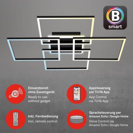 Brilo - Lámpara de techo LED regulable FRAME LED/50W/230V 2700-6500K 72,4x72,4cm negra Wi-Fi Tuya + mando a distancia
