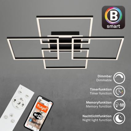 Brilo - Lámpara de techo LED regulable FRAME LED/50W/230V 2700-6500K 72,4x72,4cm negra Wi-Fi Tuya + mando a distancia