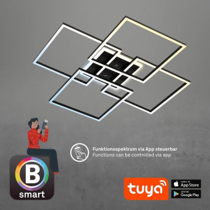 Brilo - Lámpara de techo LED regulable FRAME LED/50W/230V 2700-6500K 72,4x72,4cm negra Wi-Fi Tuya + mando a distancia