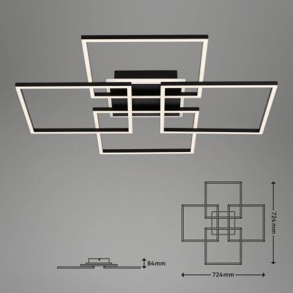 Brilo - Lámpara de techo LED regulable FRAME LED/50W/230V 2700-6500K 72,4x72,4cm negra Wi-Fi Tuya + mando a distancia