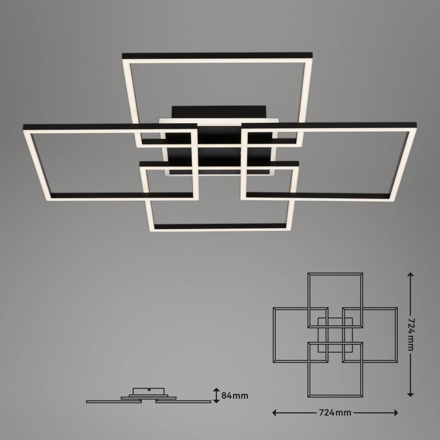 Brilo - Lámpara de techo LED regulable FRAME LED/50W/230V 2700-6500K 72,4x72,4cm negra Wi-Fi Tuya + mando a distancia