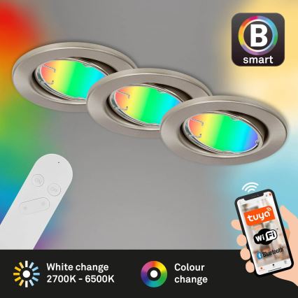 Brilo - SET 3x LED RGBW Lámpara de baño regulable 1xGU10/4,9W/230V 2700-6500K Wi-Fi Tuya IP23 + control remoto
