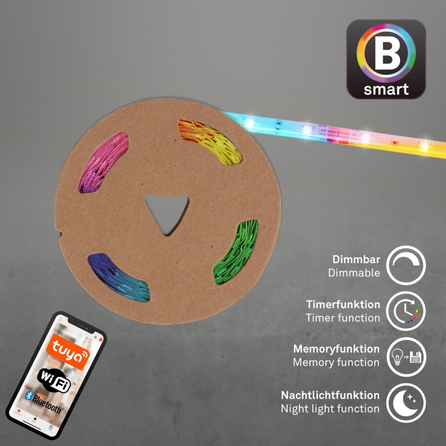 Brilo - Tira LED RGBW regulable 6,5m LED/18W/230V Wi-Fi Tuya + control remoto