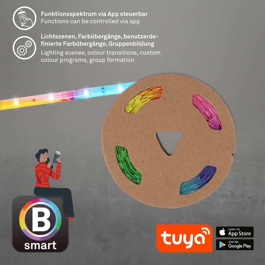 Brilo - Tira LED RGBW regulable 6,5m LED/18W/230V Wi-Fi Tuya + control remoto