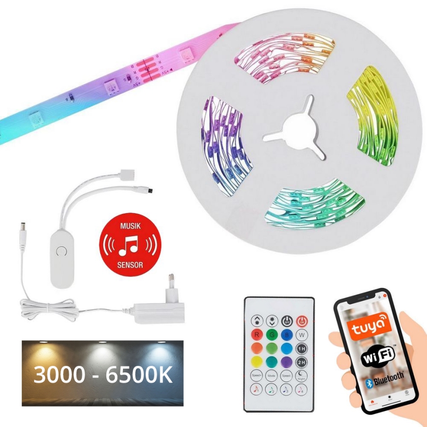 Brilo - Tira LED RGBW regulable MUSIC 6,65m LED/18W/230V Wi-Fi Tuya + control remoto