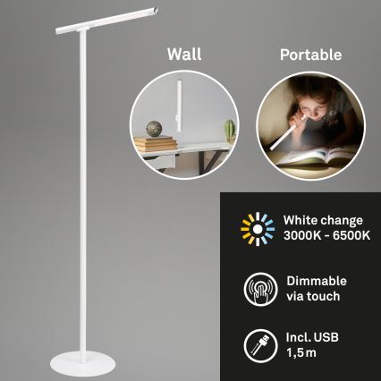 Briloner 1384-016 - Lámpara de pie LED táctil regulable 2en1 EVERYWHERE LED/2,3W/5V 2000 mAh