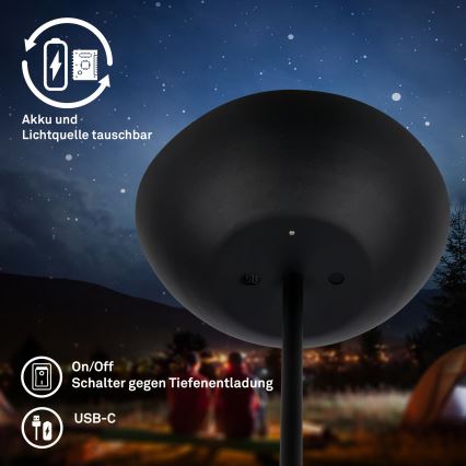 Briloner 1500015 - Lámpara de pie regulable ESTATE LED/8W/5V 4000 mAh negra