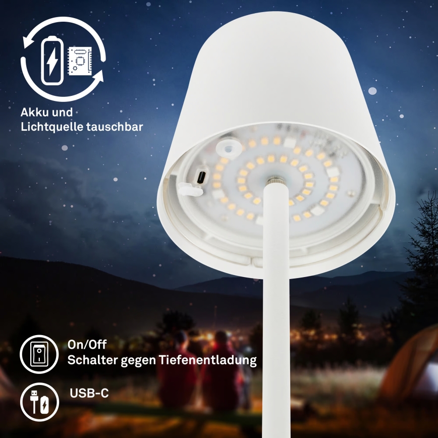 Briloner 1507016 - Lámpara de pie LED regulable KIKI LED/4,3W/5V IP44 2600 mAh blanca
