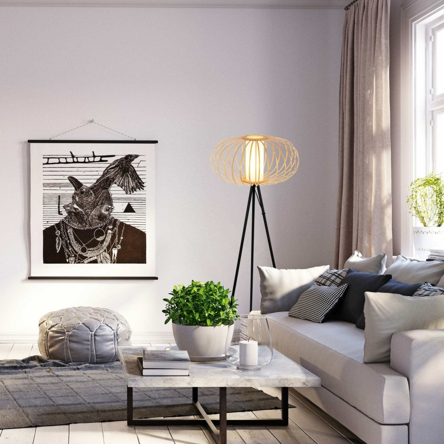 Briloner 1759011 - Lámpara de pie 1xE27/10W/230V bambú/negra