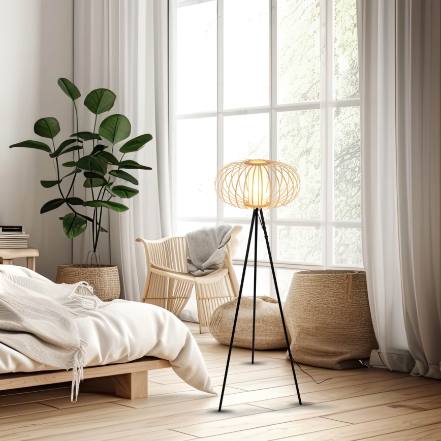 Briloner 1759011 - Lámpara de pie 1xE27/10W/230V bambú/negra