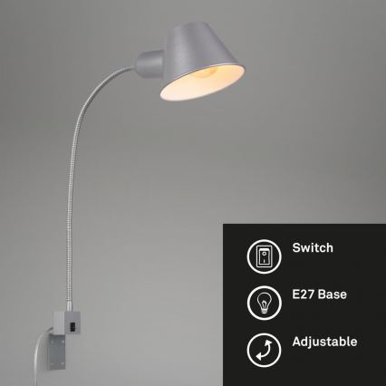 Briloner 2079-014 - Lámpara flexible de pared 1xE27/10W/230V plata