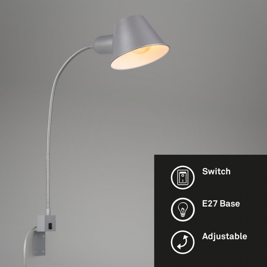 Briloner 2079-014 - Lámpara flexible de pared 1xE27/10W/230V plata