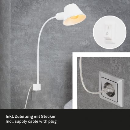 Briloner 2079-016 - Lámpara flexible de pared 1xE27/10W/230V blanco